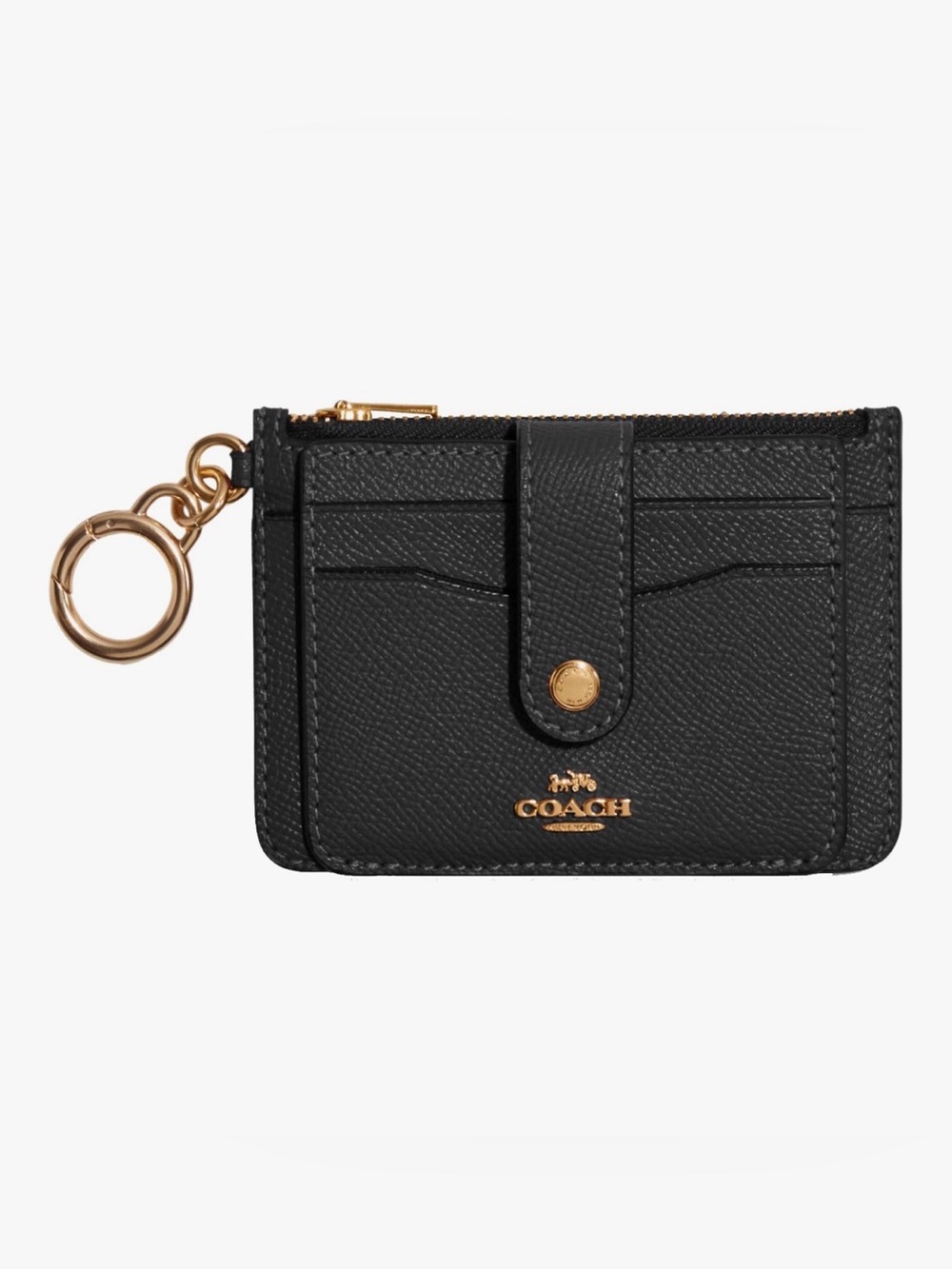 COACH Black ID Attachment Crossgrain Leather Card Case with Keyring Wallet NWT